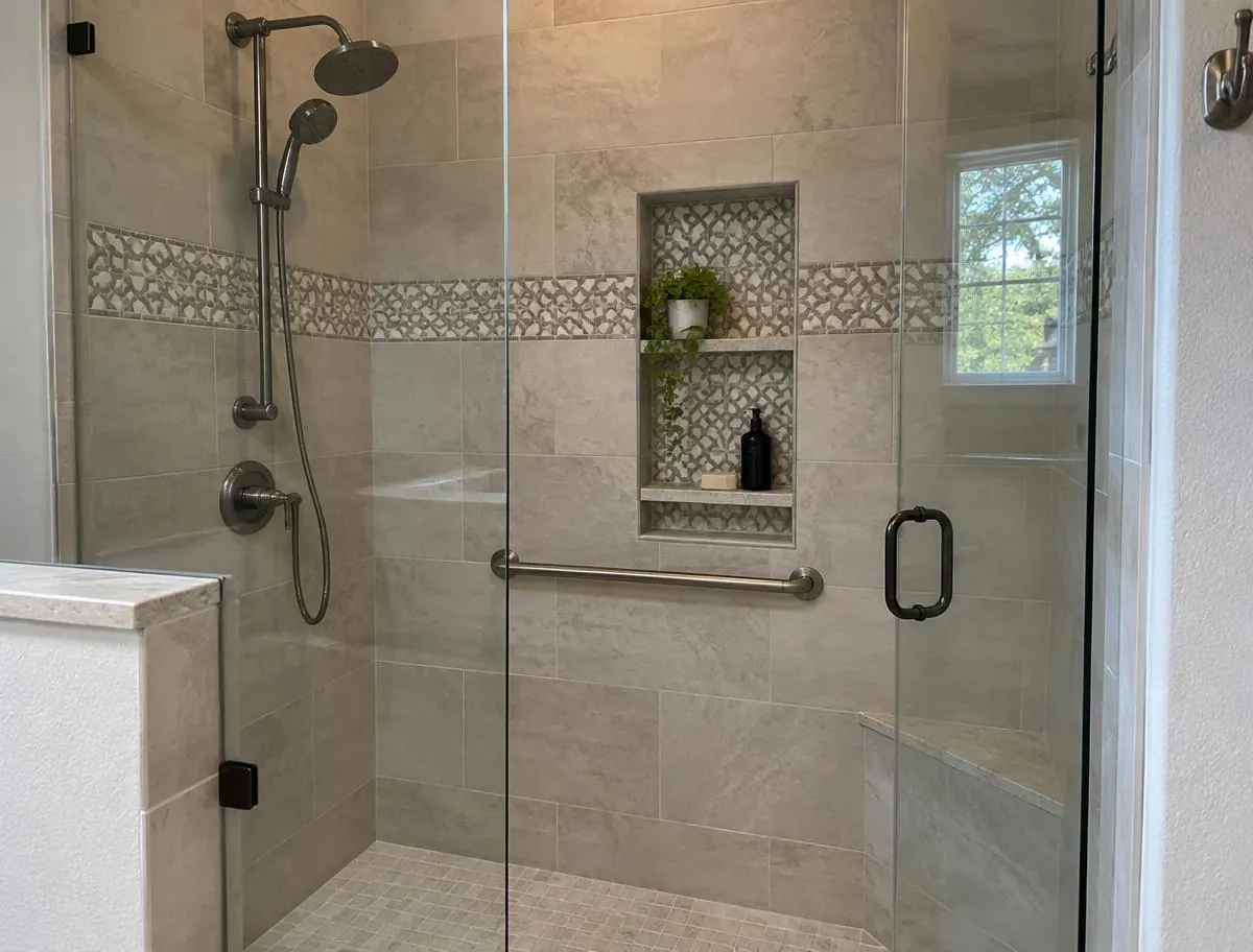 Walk-in tile shower bathroom remodel in San Antonio