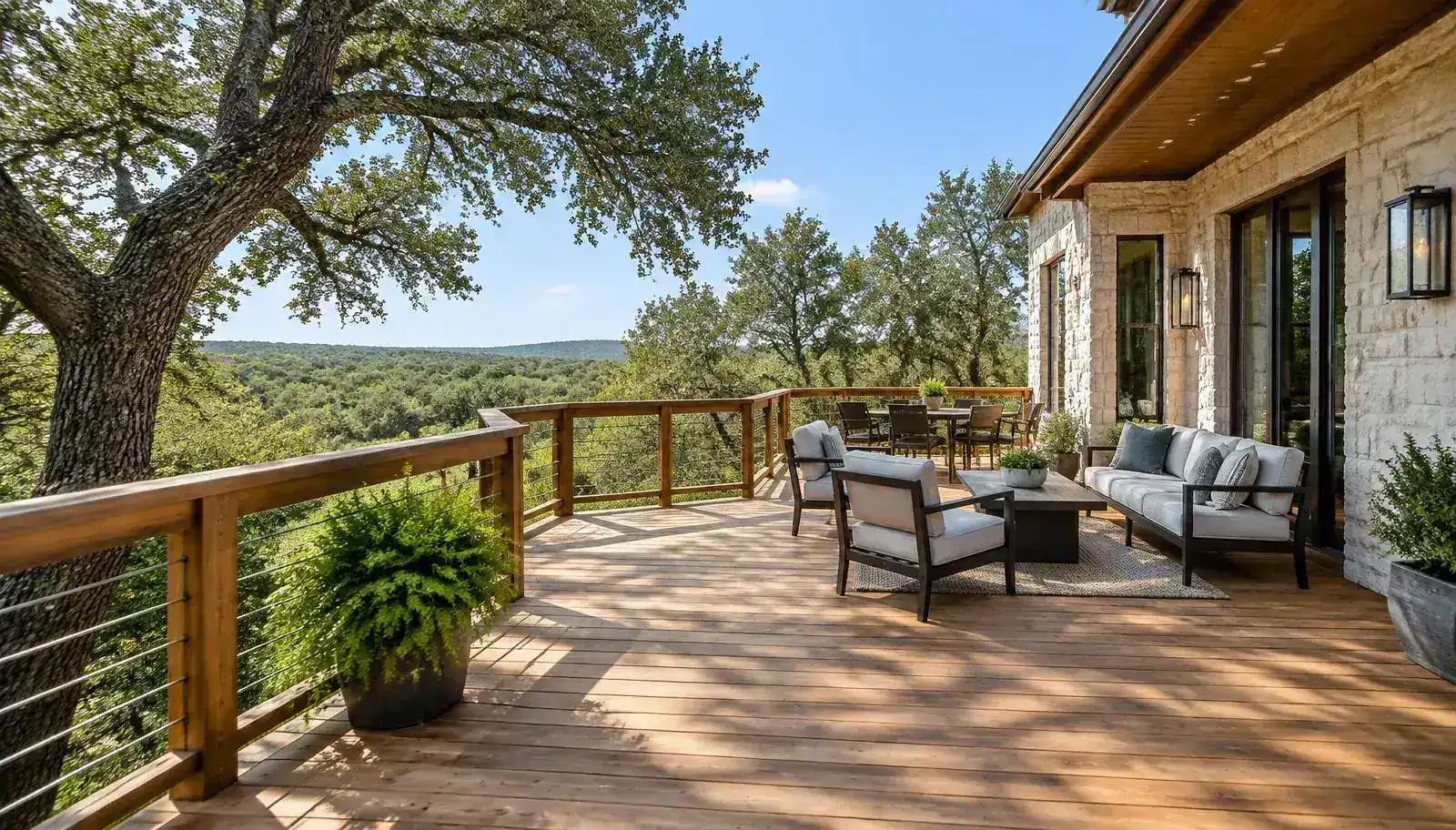 Renewed wood deck at a San Antonio Hill Country home