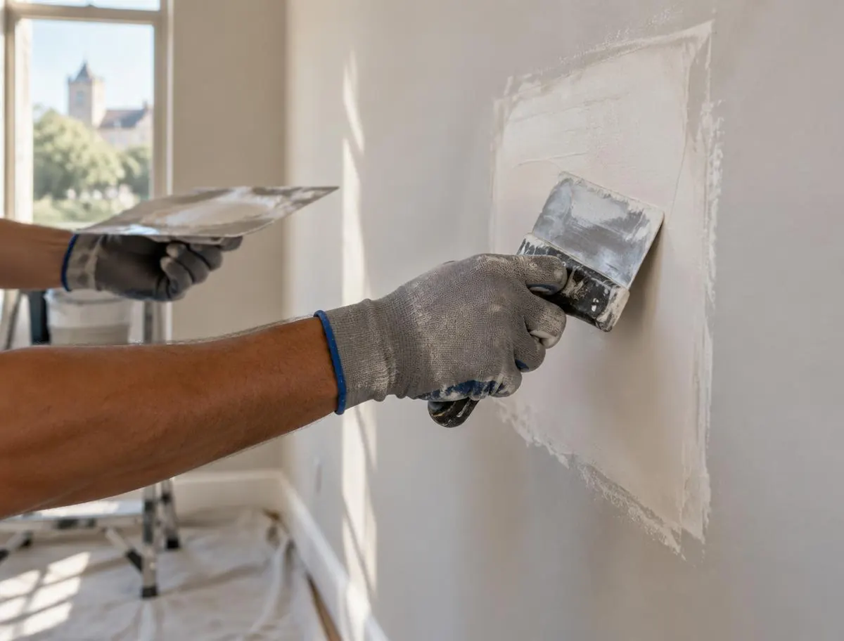 Drywall repair being finished in San Antonio