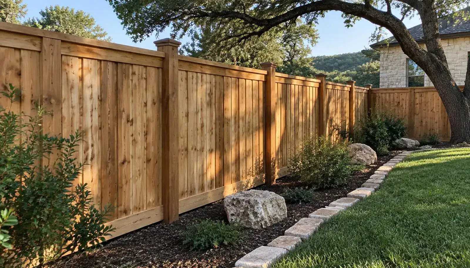 Repaired cedar privacy fence at a San Antonio home