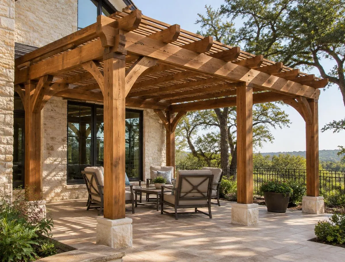 Freestanding wood pergola for a San Antonio patio